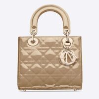 Dior Women Small Lady Dior Bag Beige Patent Cannage Calfskin (10)
