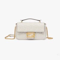 Fendi Women Baguette Chain Midi Light Gray Leather Bag-White (1)