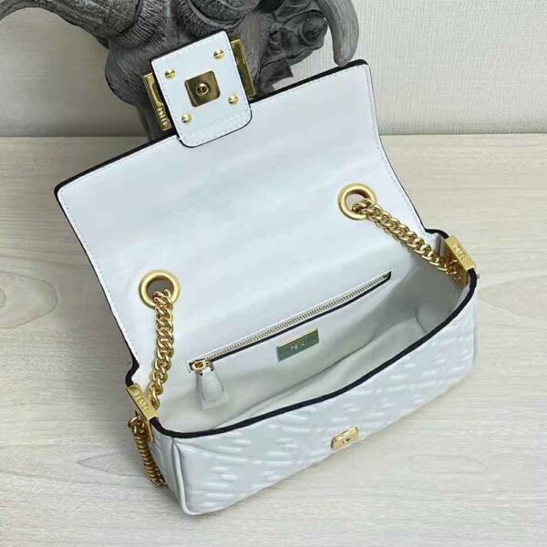 Fendi Women Baguette Chain Midi Light Gray Leather Bag-White (6)