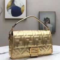 Fendi Women Baguette Fendi Prints On Leather Bag-gold (1)