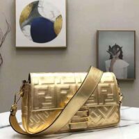 Fendi Women Baguette Fendi Prints On Leather Bag-gold (1)