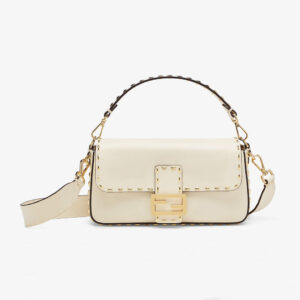 Fendi Women Conic Medium Baguette White Leather Bag