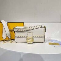 Fendi Women Conic Medium Baguette White Leather Bag (1)