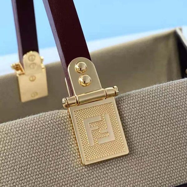 Fendi Women Fendi Sunshine Medium Beige Canvas Bag (10)