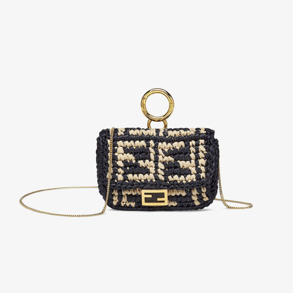 Fendi Women Nano Baguette Charm Black Raffia Charm (1)