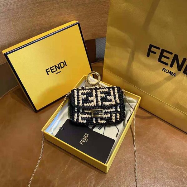 Fendi Women Nano Baguette Charm Black Raffia Charm (3)