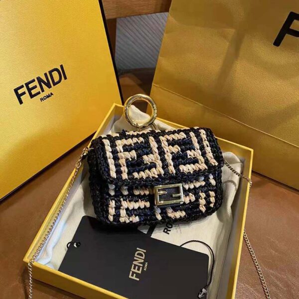 Fendi Women Nano Baguette Charm Black Raffia Charm (4)