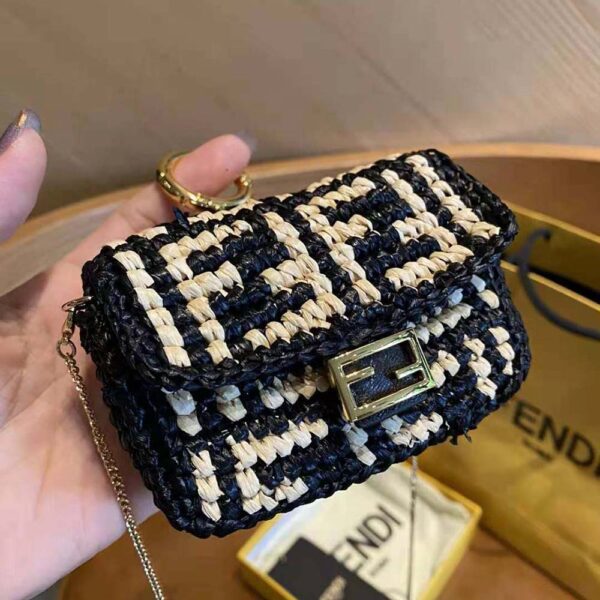 Fendi Women Nano Baguette Charm Black Raffia Charm (5)