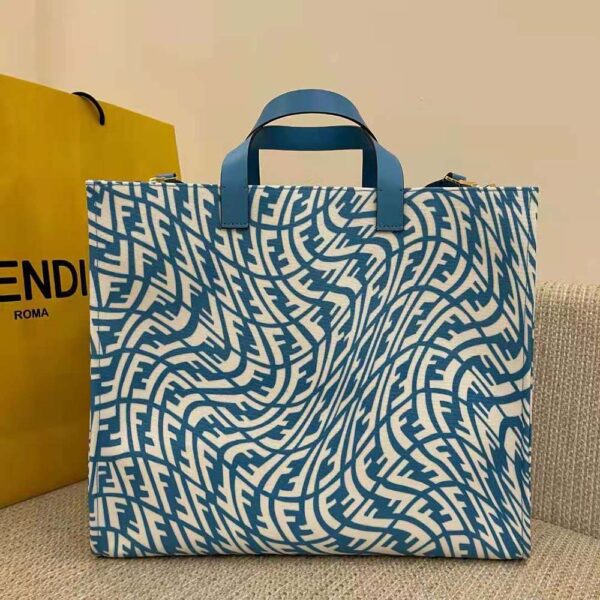 Fendi Women Shopper Blue Glazed Canvas Bag (3)