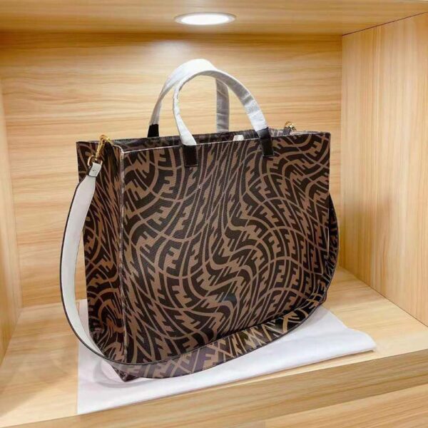 Fendi Women Shopper Brown Jacquard FF Vertigo Bag (4)