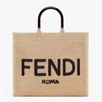 Fendi Women Sunshine Medium Embroidered Straw Shopper (1)