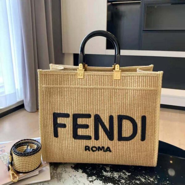 Fendi Women Sunshine Medium Embroidered Straw Shopper (2)