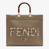 Fendi Women Sunshine Medium Gray Leather and Elaphe Shopper