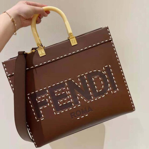 Fendi Women Sunshine Medium Leather Shopper-Maroon (2)