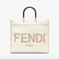 Fendi Women Sunshine Medium Leather Shopper-White