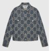 Gucci GG Men Pineapple Jacket Blue Ivory Jumbo GG Jacquard Denim