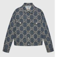 Gucci GG Men Pineapple Jacket Blue Ivory Jumbo GG Jacquard Denim