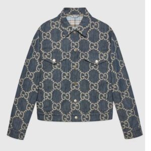 Gucci GG Men Pineapple Jacket Blue Ivory Jumbo GG Jacquard Denim