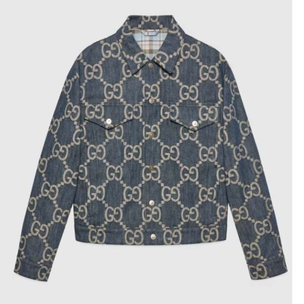 Gucci GG Men Pineapple Jacket Blue Ivory Jumbo GG Jacquard Denim (2)