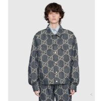 Gucci GG Men Pineapple Jacket Blue Ivory Jumbo GG Jacquard Denim (2)