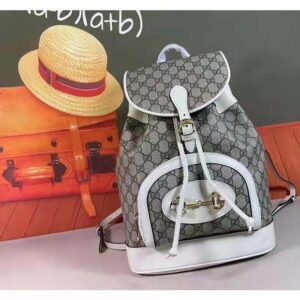 Gucci GG Unisex Gucci 1955 Horsebit Backpack WhiteEbony Supreme Canvas