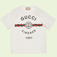 Gucci GG Women Cotton Jersey ‘Gucci Firenze 1921’ White T-Shirt Crewneck Oversize Fit (1)