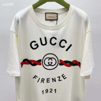 Gucci GG Women Cotton Jersey ‘Gucci Firenze 1921’ White T-Shirt Crewneck Oversize Fit (1)