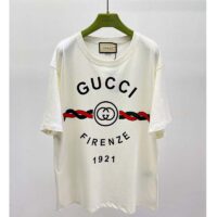 Gucci GG Women Cotton Jersey ‘Gucci Firenze 1921’ White T-Shirt Crewneck Oversize Fit (1)