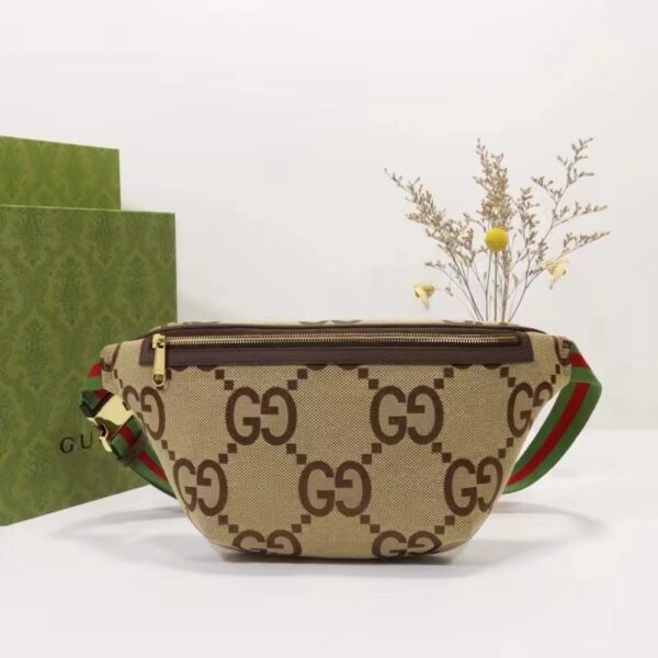 Gucci Unisex Jumbo GG Belt Bag Camel Ebony Canvas Green Red Web (3)