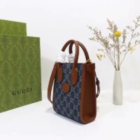 Gucci Unisex Mini Tote Bag Interlocking G Blue Ivory GG Denim Jacquard (2)