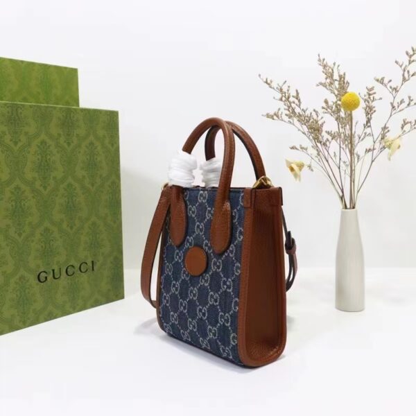 Gucci Unisex Mini Tote Bag Interlocking G Blue Ivory GG Denim Jacquard (1)