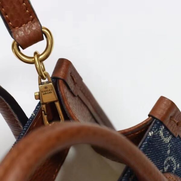 Gucci Unisex Mini Tote Bag Interlocking G Blue Ivory GG Denim Jacquard (11)