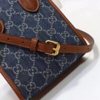 Gucci Unisex Mini Tote Bag Interlocking G Blue Ivory GG Denim Jacquard (2)