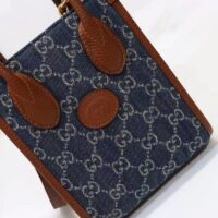 Gucci Unisex Mini Tote Bag Interlocking G Blue Ivory GG Denim Jacquard (2)
