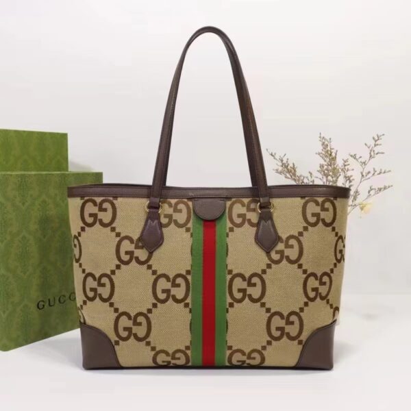 Gucci Unisex Ophidia Jumbo GG Medium Tote Camel Ebony Canvas Double G (3)