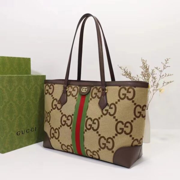 Gucci Unisex Ophidia Jumbo GG Medium Tote Camel Ebony Canvas Double G (7)