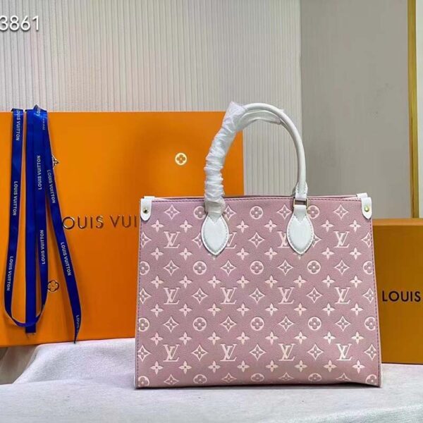Louis Vuitton LV Women OnTheGo MM Tote Bag Pink Printed Embossed Grained Cowhide (1)