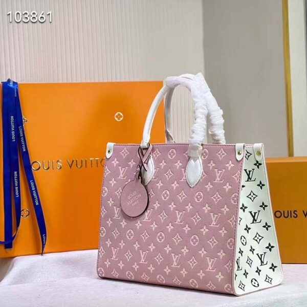 Louis Vuitton LV Women OnTheGo MM Tote Bag Pink Printed Embossed Grained Cowhide (2)