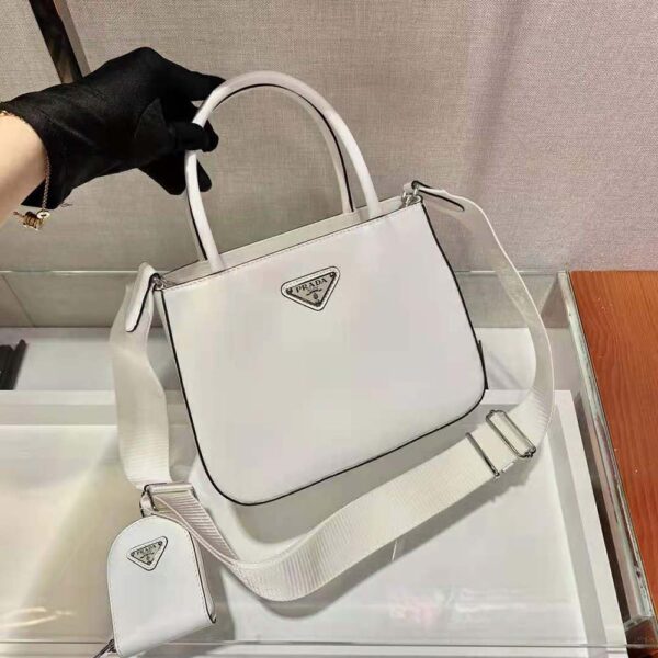 Prada Women Brushed Leather Handbag Nylon Lining-white (3)