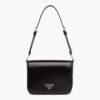 Prada Women Brushed Leather Shoulder Bag-Black