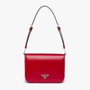 Prada Women Brushed Leather Shoulder Bag-Red