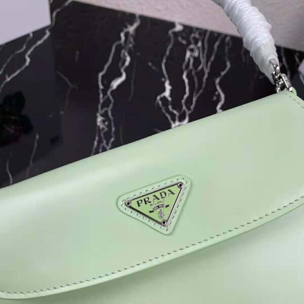 Prada Women Cleo Brushed Leather Dhoulder Bag with Flap-lime (9)