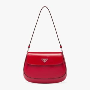 Prada Women Cleo Brushed Leather Shoulder Bag with Flap-Red