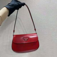 Prada Women Cleo Brushed Leather Shoulder Bag with Flap-Red (1)