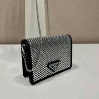 Prada Women Crystal-Studded Card Holder with Shoulder Strap-Black (1)