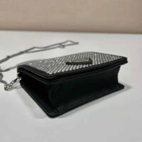 Prada Women Crystal-Studded Card Holder with Shoulder Strap-Black (1)