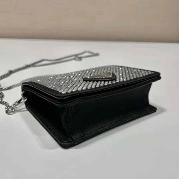 Prada Women Crystal-Studded Card Holder with Shoulder Strap-Black (5)