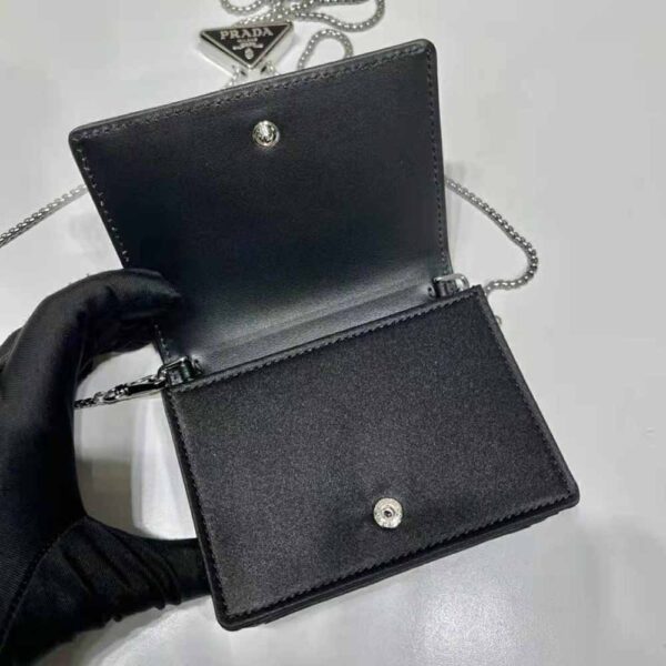 Prada Women Crystal-Studded Card Holder with Shoulder Strap-Black (8)