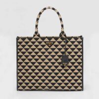 Prada Women Large Prada Symbole Jacquard Fabric Handbag-Brown