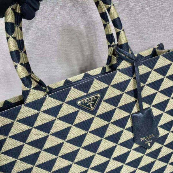 Prada Women Large Prada Symbole Jacquard Fabric Handbag-Brown (9)